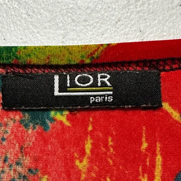 LIOR Paris Artistic Abstract Floral Print Black 3/4 Sleeve‎ Tunic Top Bell Hem M - Picture 3 of 5